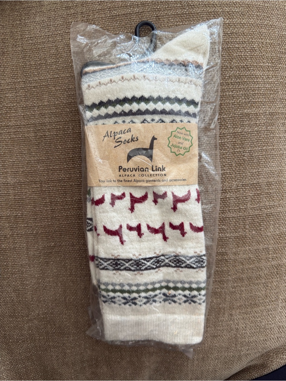 Men’s Alpaca Socks - Cream with Red Accents